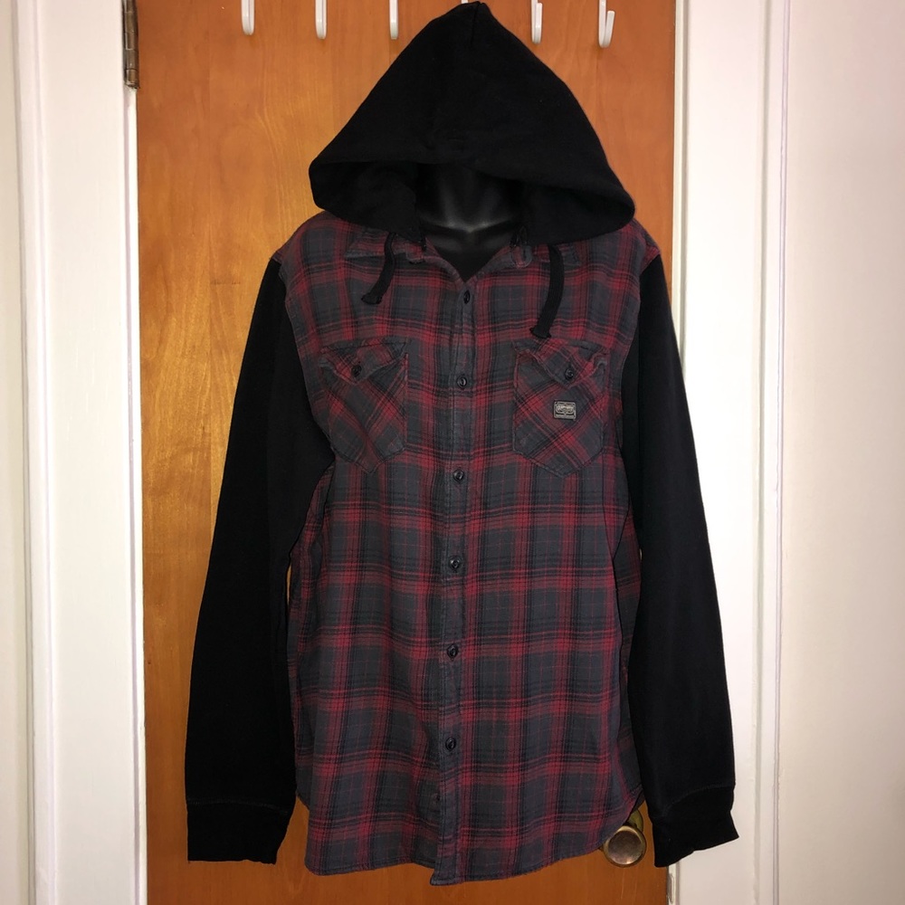 Mens Ralph Lauren flannel shirt with black sleeves